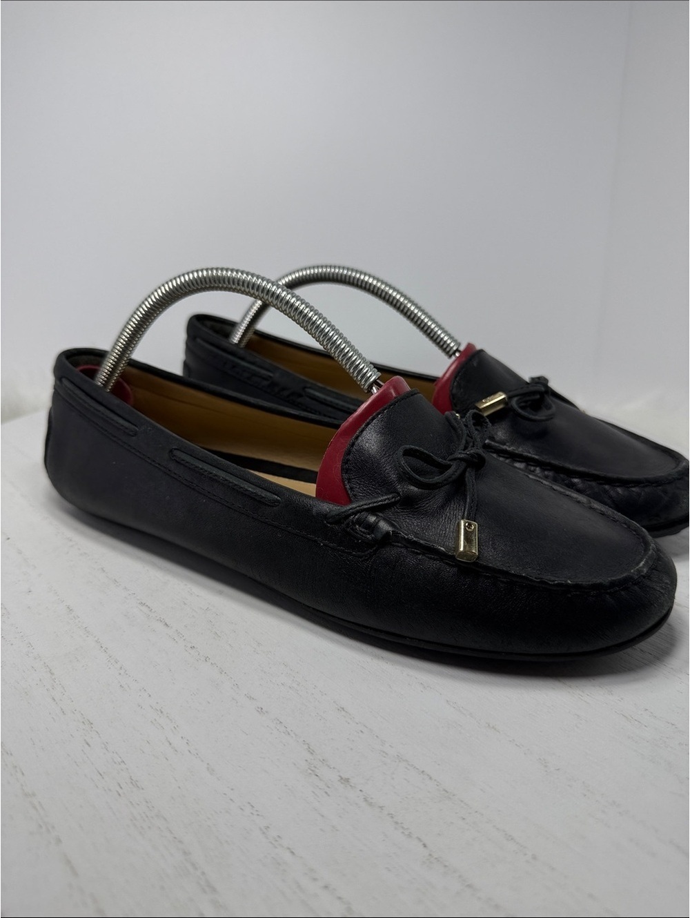 Michael Kors Black Leather Moccasin Loafers with Burgundy Accent Size 7